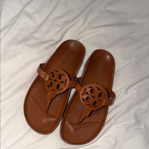 Tory Burch Tan Leather Slide Sandals